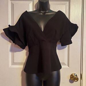 Haute Monde Black peplum top with fancy sleeves